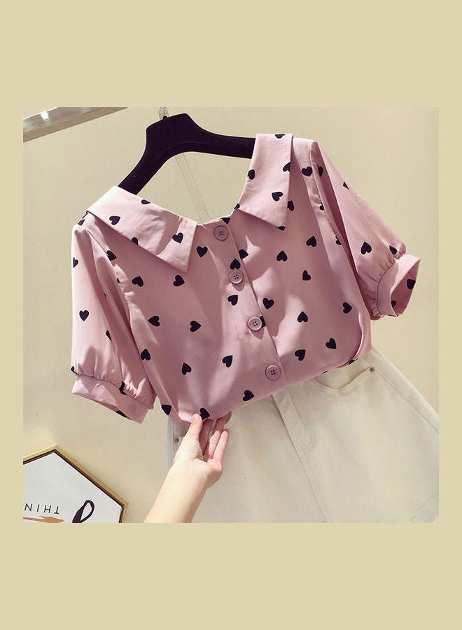 Short Sleeve Chiffon Tops Pink  - Image 3