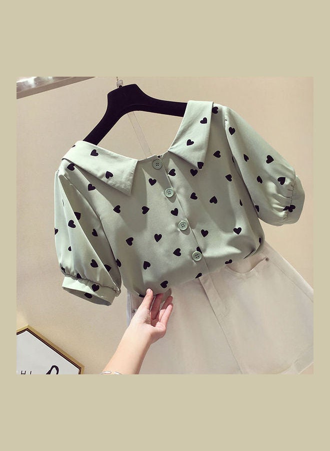 Short Sleeve Chiffon Tops Green  - Image 3