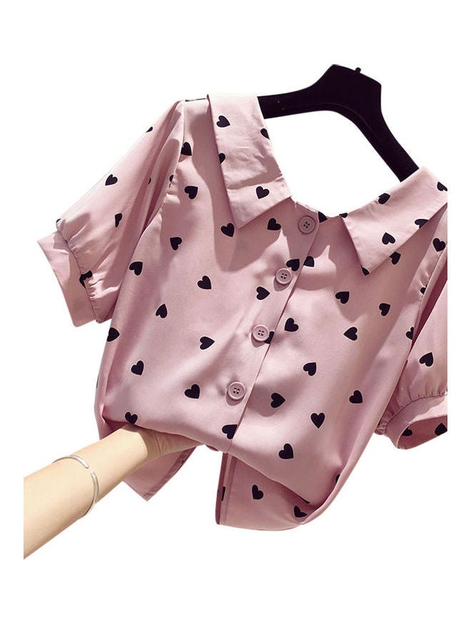 Short Sleeve Chiffon Tops Pink  - Image 1