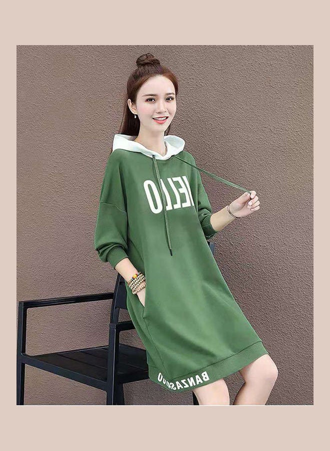 Long Hoodie Sweatshirt Green - Image 2