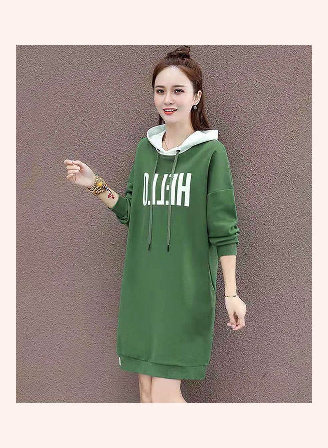 Long Hoodie Sweatshirt Green - Image 3