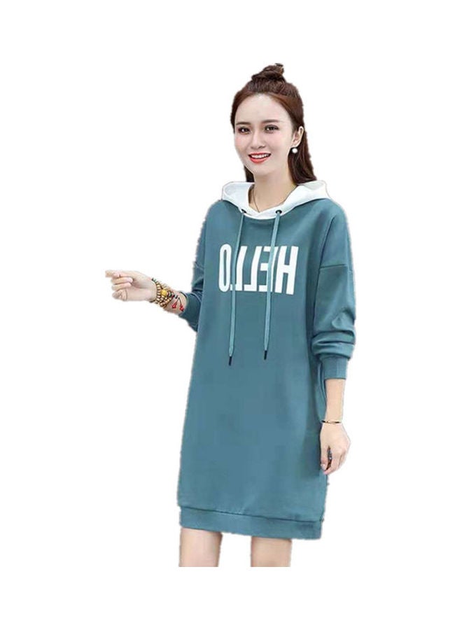 Thicken Middle Long Hoodie Sweatshirt Dress Light Blue - Image 3