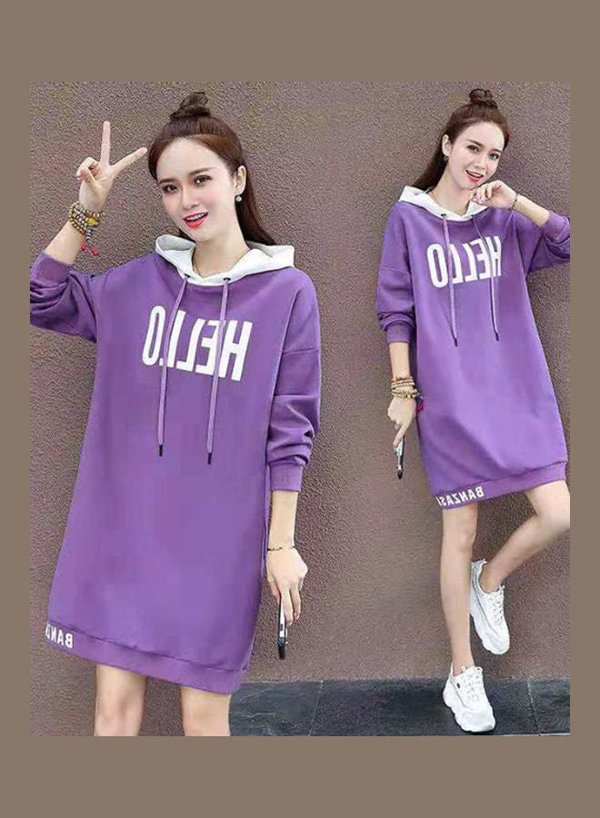 Thicken Middle Long Hoodie Sweatshirt Purple - Image 1