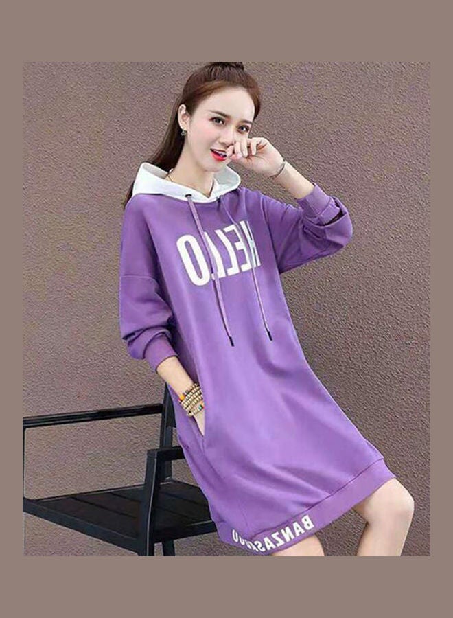 Thicken Middle Long Hoodie Sweatshirt Purple - Image 2