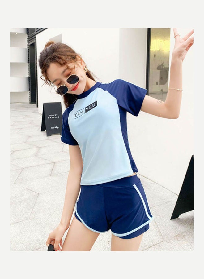 Sports Swimwear Two Parts Student Belly Cover Thin Sweet Girl Swimsuit Blue  - Image 1