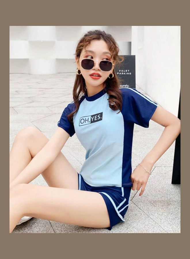 Sports Swimwear Two Parts Student Belly Cover Thin Sweet Girl Swimsuit Blue  - Image 3