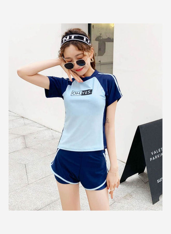 Sports Swimwear Two Parts Student Belly Cover Thin Sweet Girl Swimsuit Blue  - Image 4
