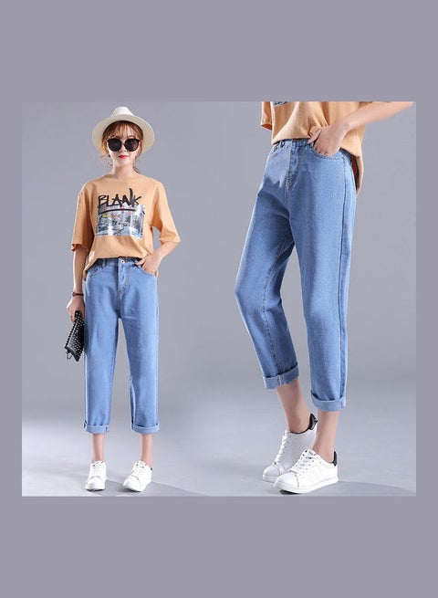 High Waist Large Size Casual Harem Pants Light Blue