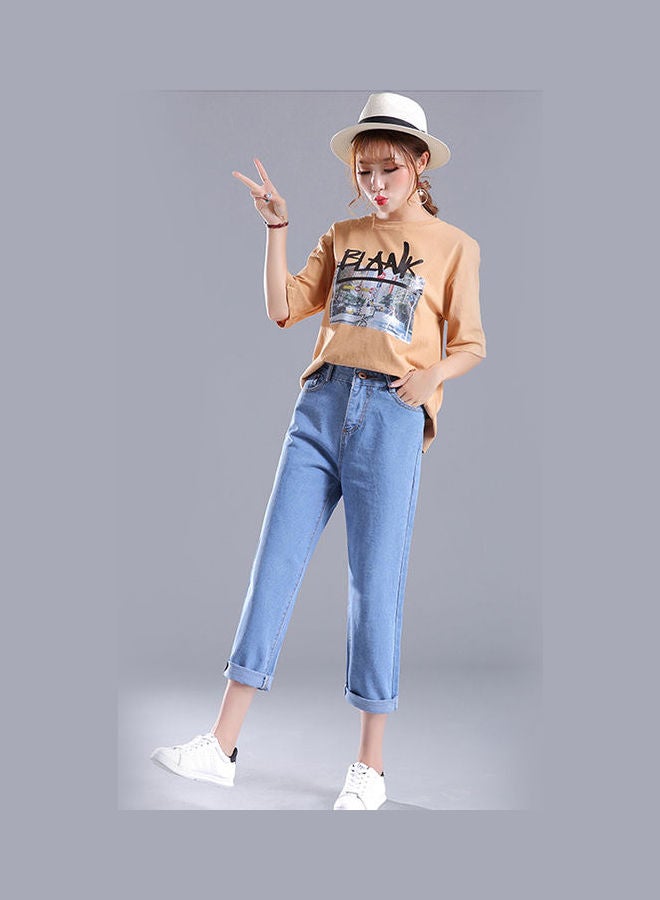 High Waist Large Size Casual Harem Pants Light Blue