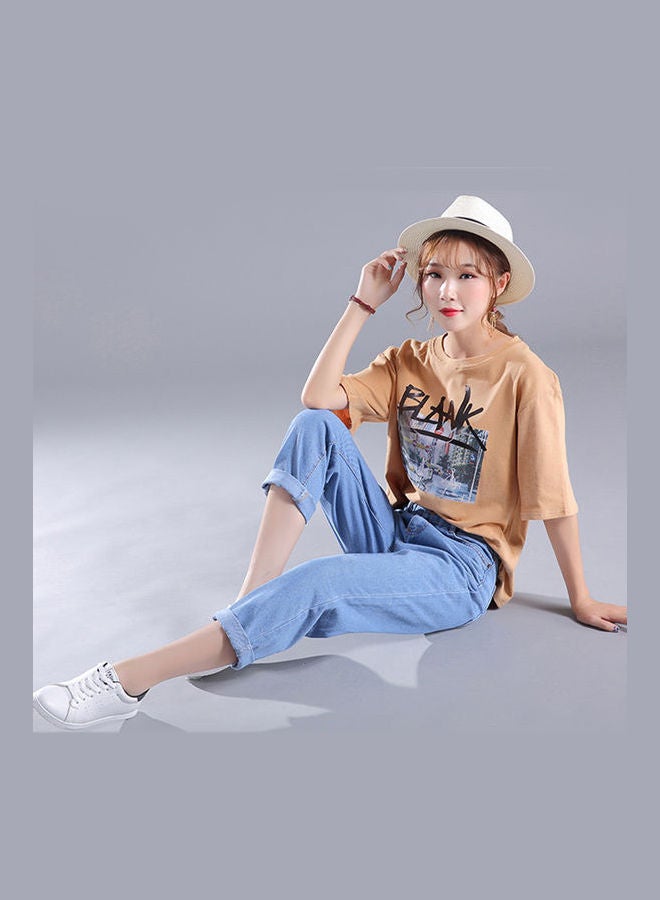 High Waist Large Size Casual Harem Pants Light Blue
