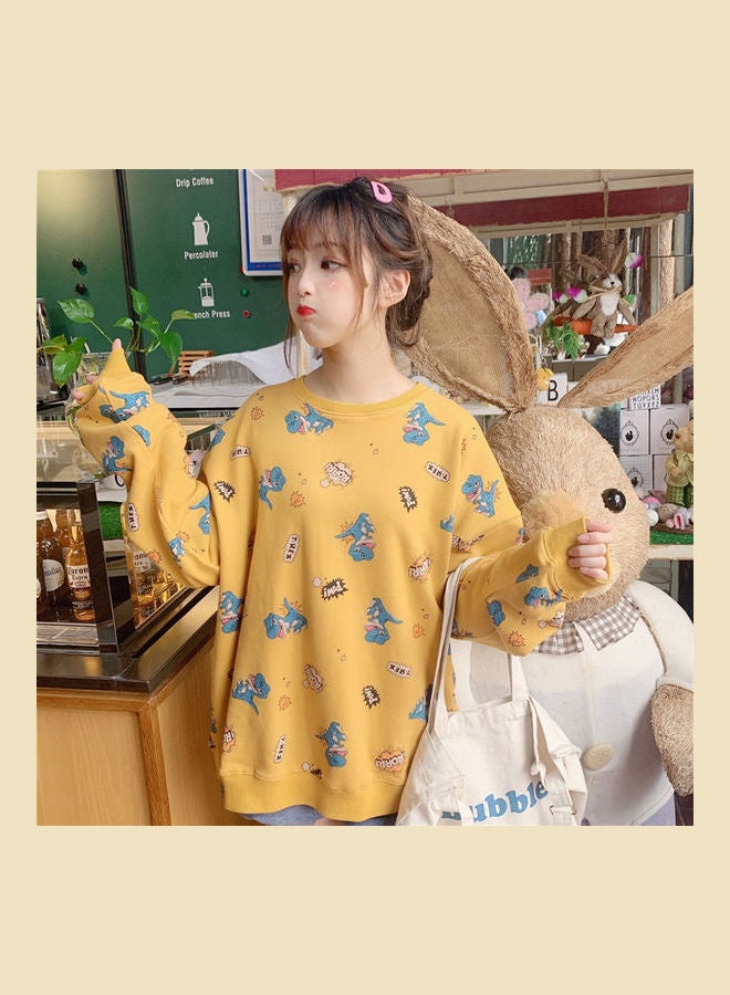 Long Sleeves Blouse With Cartoon Pictures Yellow - Image 1