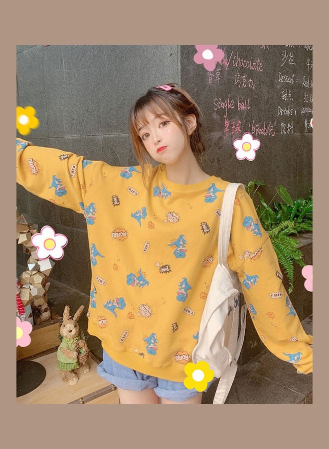 Long Sleeves Blouse With Cartoon Pictures Yellow - Image 2