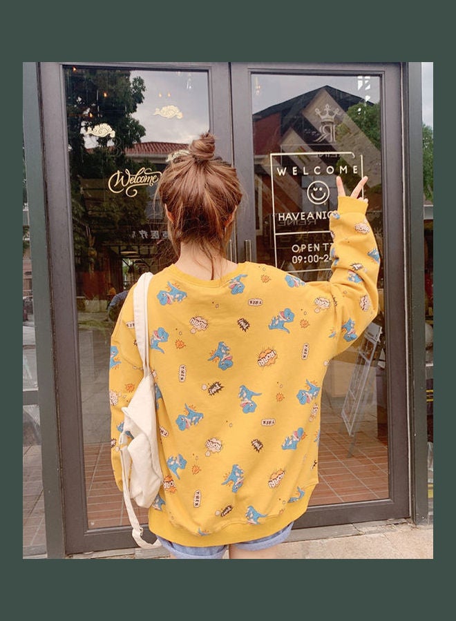 Long Sleeves Blouse With Cartoon Pictures Yellow - Image 3