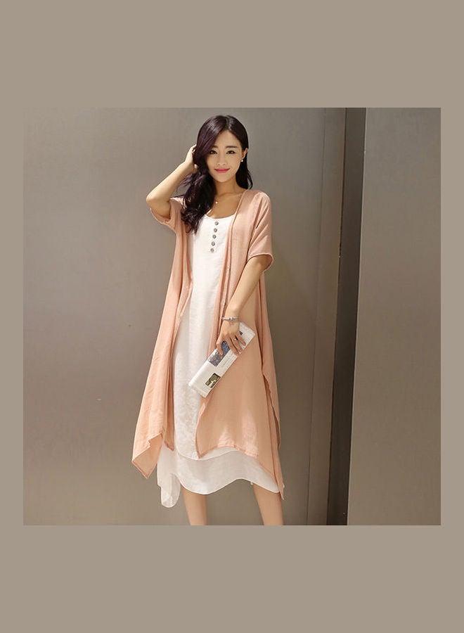 Solid Dress With Jacket Pink/White  - Image 1