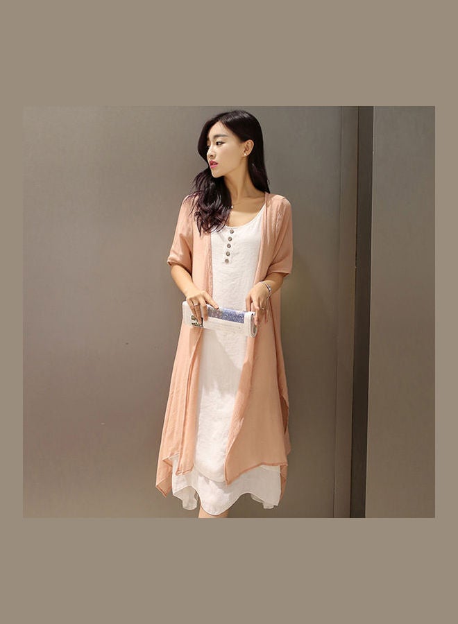 Solid Dress With Jacket Pink/White  - Image 3