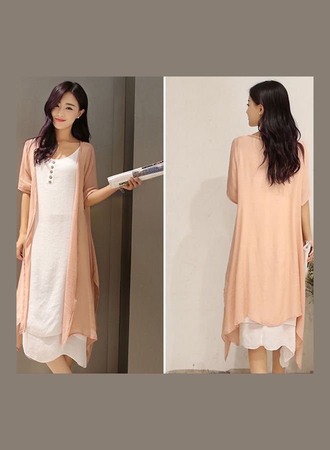 Solid Dress With Jacket Pink/White  - Image 4