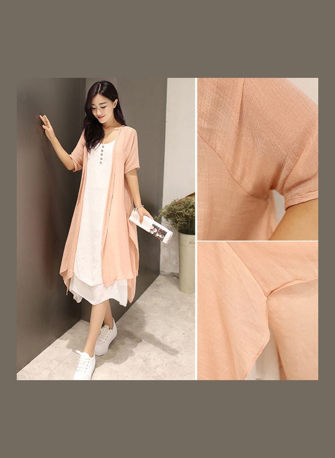 Solid Dress With Jacket Pink/White  - Image 5