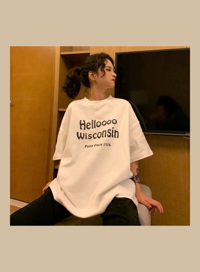 تيشيرت بطبعة عبارة "Hellooo Winconsin" أبيض - Image 1