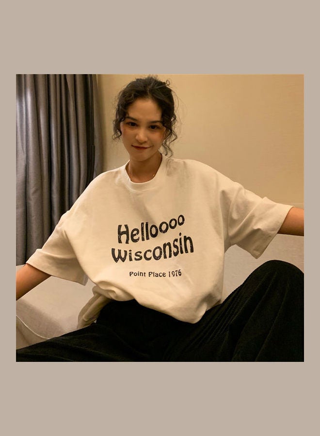 تيشيرت بطبعة عبارة "Hellooo Winconsin" أبيض - Image 5