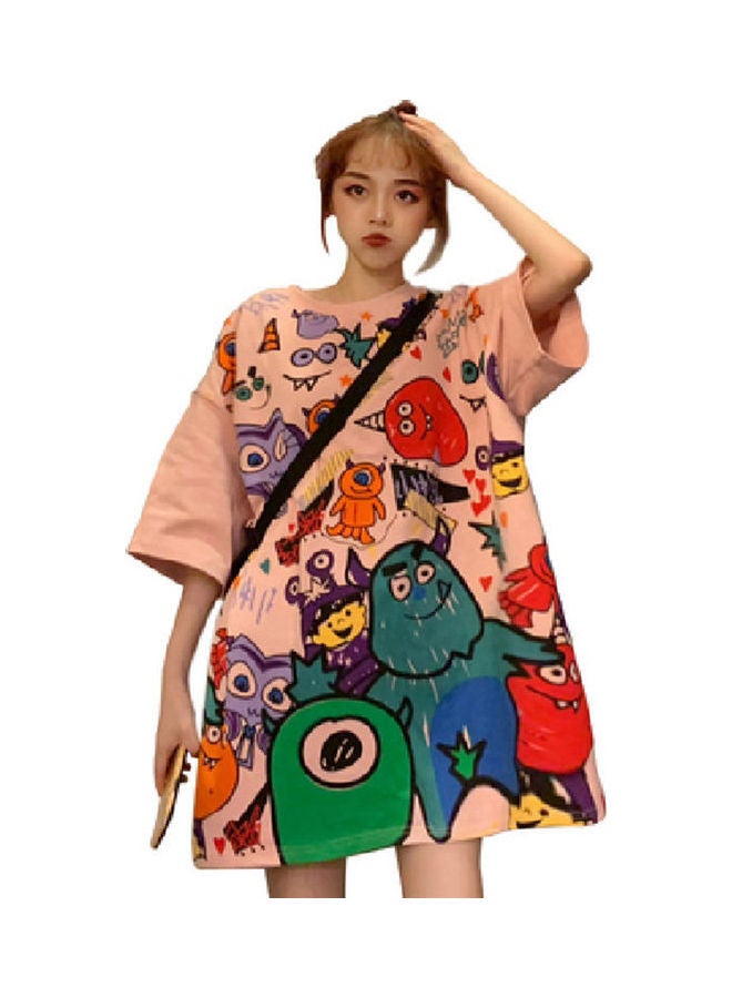Cartoon Printed T-Shirt Pink/Green/Red  - Image 1