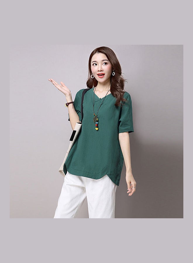 Retro Short-sleeve T-shirt Dark Green  - Image 4