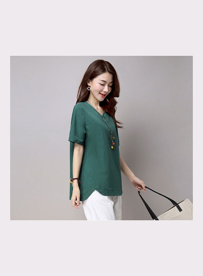 Retro Short-sleeve T-shirt Dark Green  - Image 5