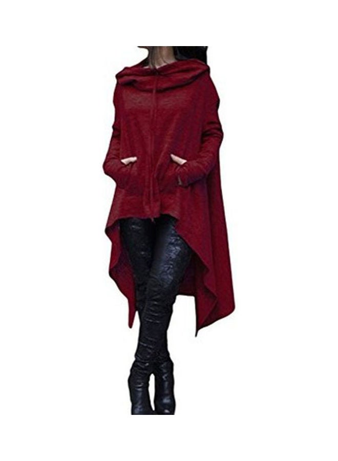 Women Chic Casual Solid Colour Hooded Sweatshirt Red  - Image 1