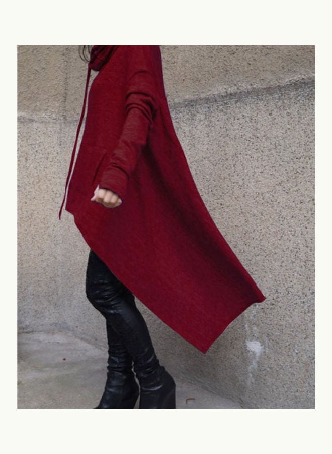 Women Chic Casual Solid Colour Hooded Sweatshirt Red  - Image 3