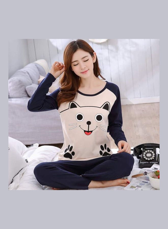 2 Pieces/Set Women Cute Cartoon Long Sleeved Winter Home Wear Suit pink - Image 1
