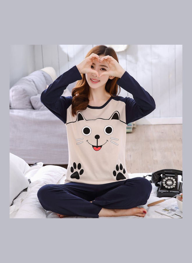 2 Pieces/Set Women Cute Cartoon Long Sleeved Winter Home Wear Suit pink - Image 2