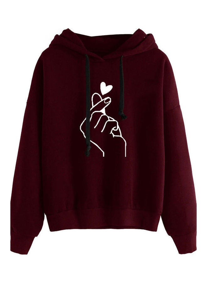 Heart-shaped Loose Hoodie Wine Red - Image 1