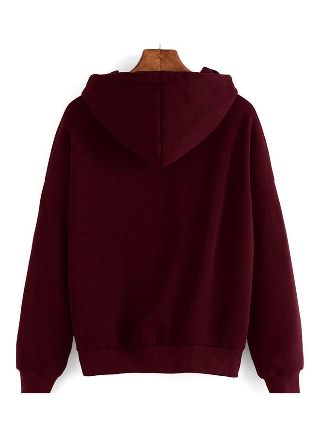 Heart-shaped Loose Hoodie Wine Red - Image 2