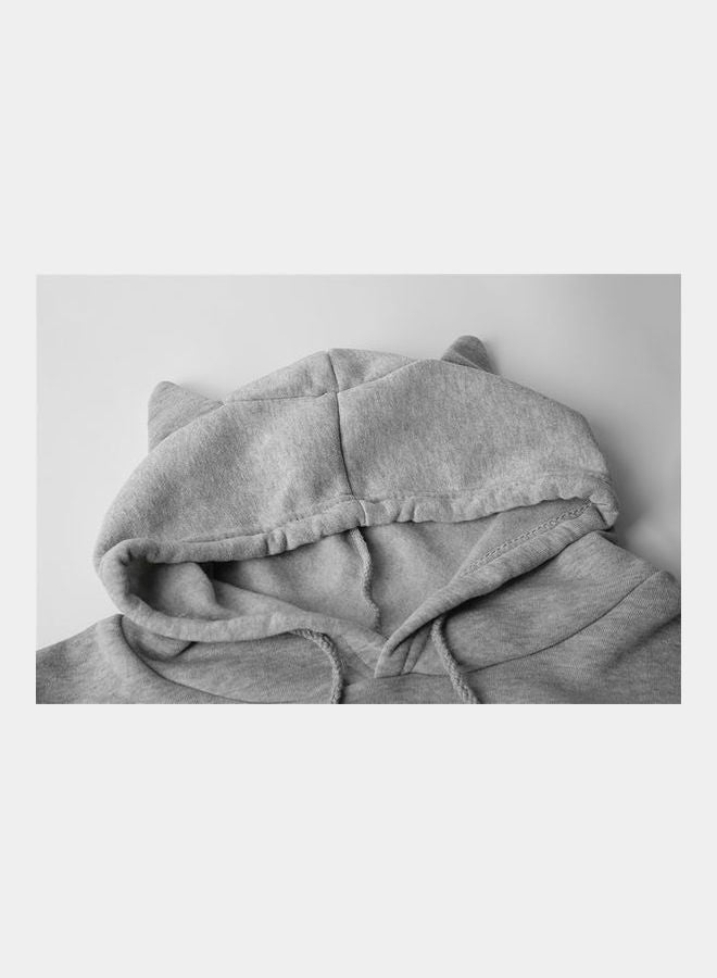 Cute Letter Printing Cat Ears Hooded Pullover Grey - Image 2