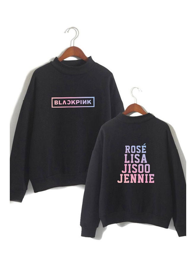 Letters Printed Long Sleeve Casual Top Black - Image 1