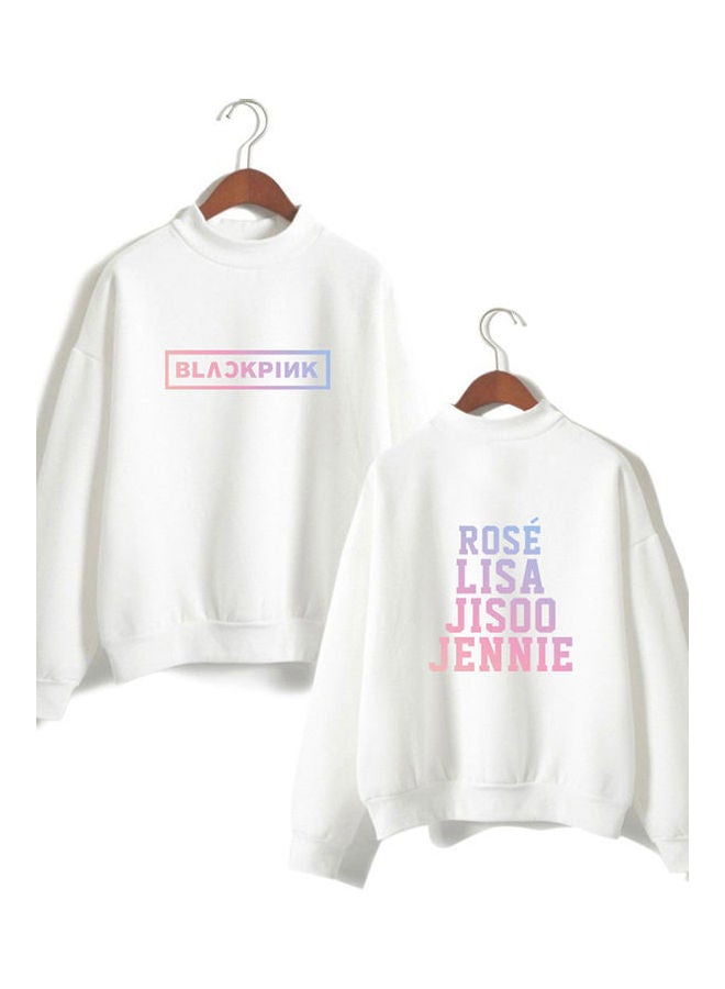 Letters Printed Long Sleeve Casual Top White - Image 1