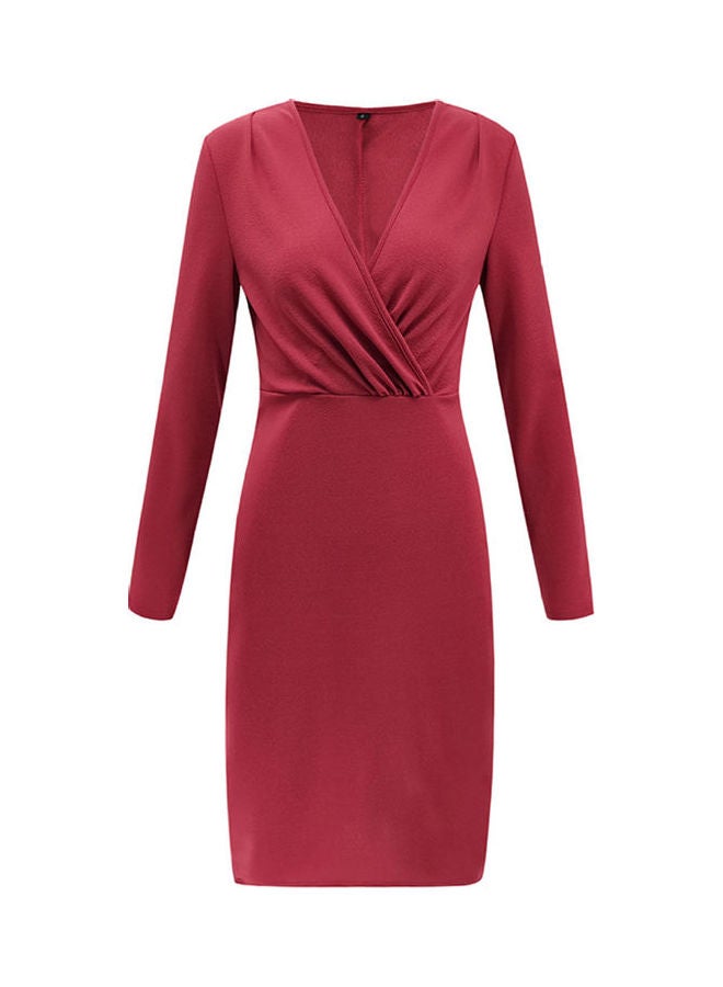 Deep Neck Wrap Slim Dress for Women Red - Image 1