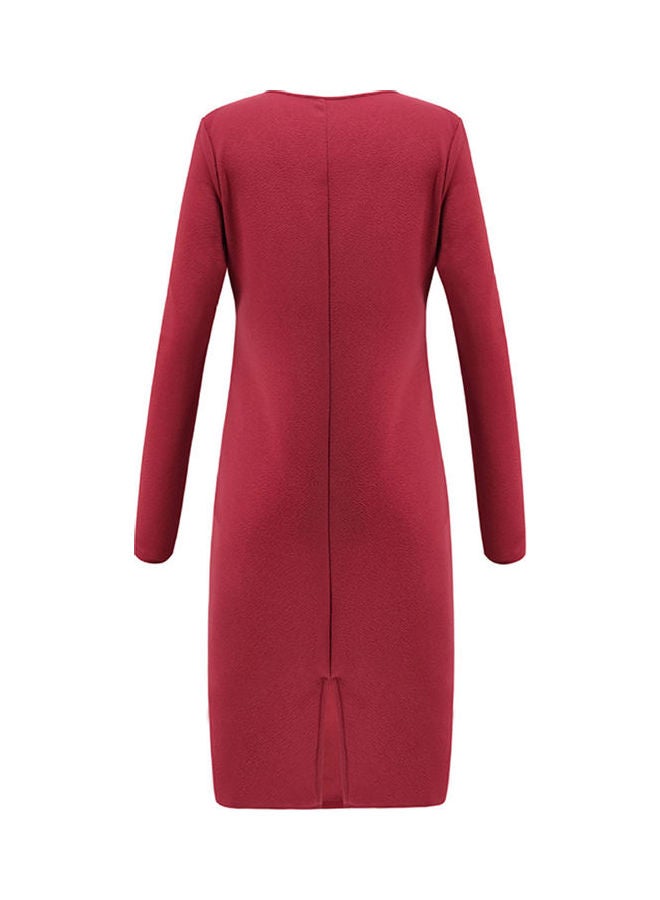 Deep Neck Wrap Slim Dress for Women Red - Image 2