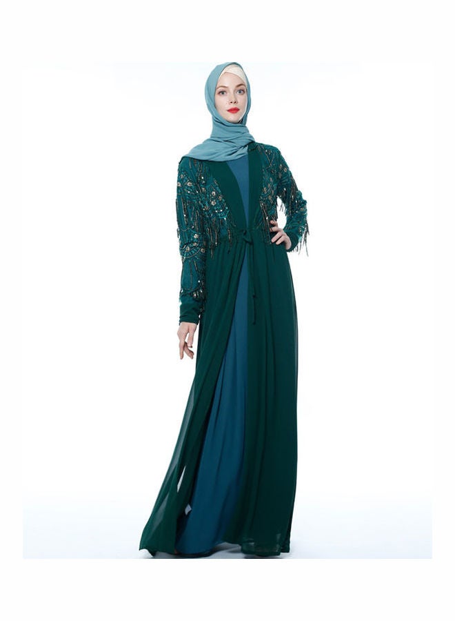 Arab Robe Gown Dress Turkish Dark Green - Image 1