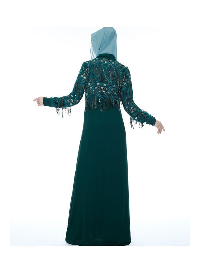 Arab Robe Gown Dress Turkish Dark Green - Image 3