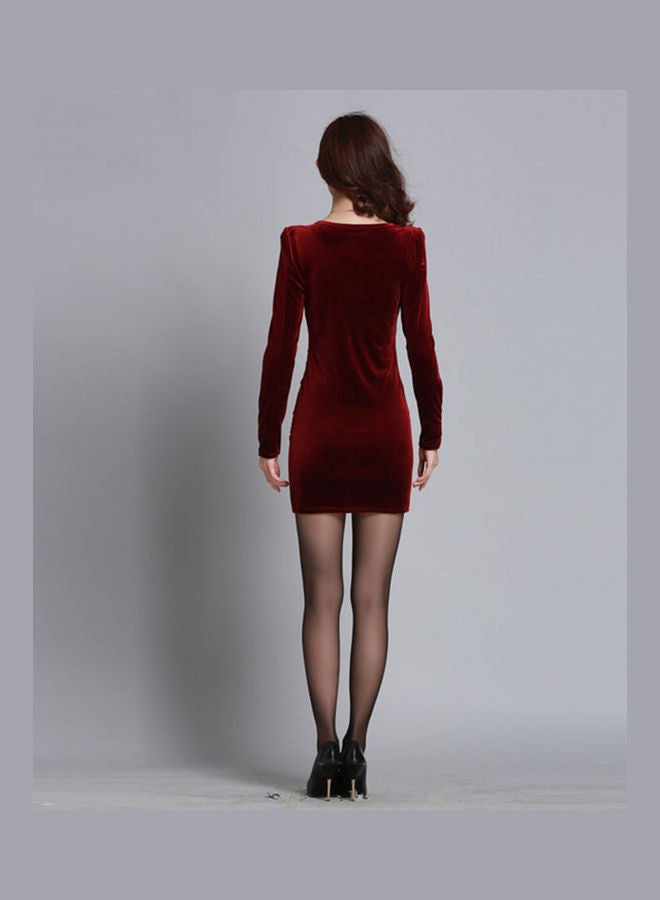 Long Sleeve Defined Waist Buttock-Wrapped Velvet Dress Royal blue - Image 2