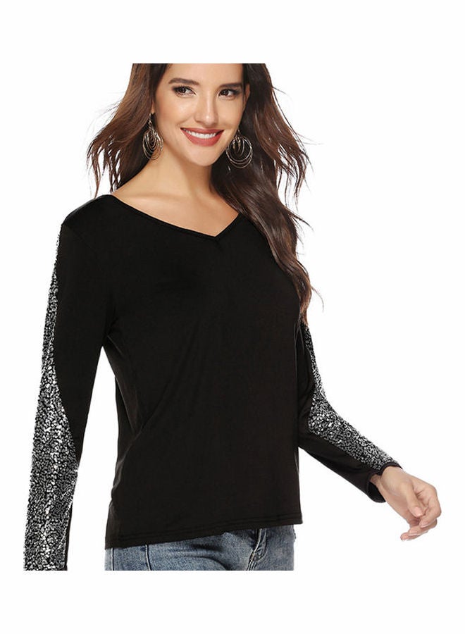 Sequins Detail T-Shirt Black - Image 3