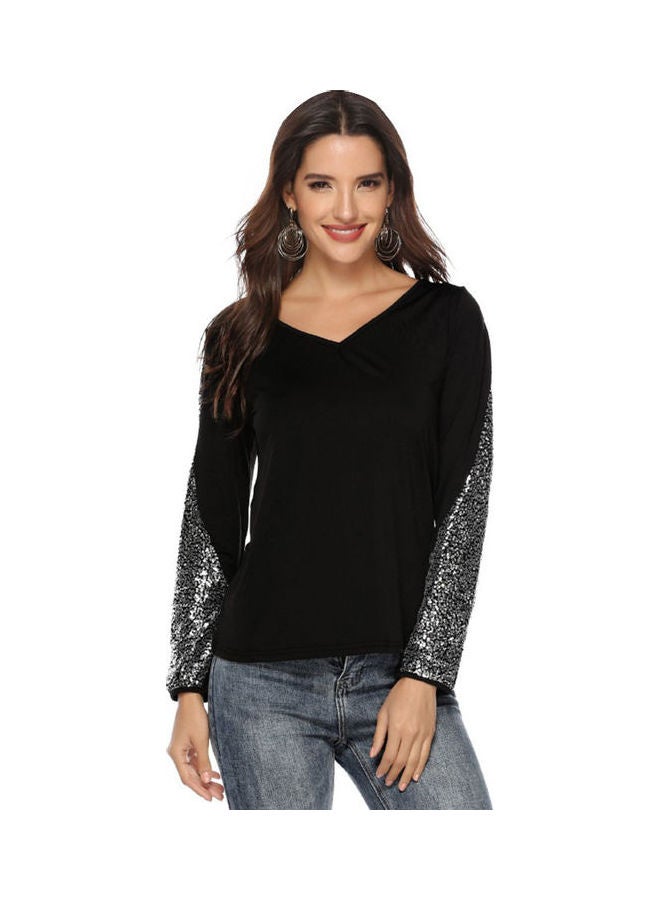 Sequins Detail T-Shirt Black - Image 1