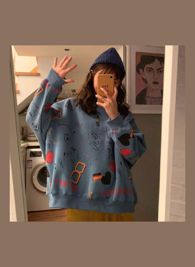 Printed Loose Sweatshirt Blue/Red/Black  - Image 1