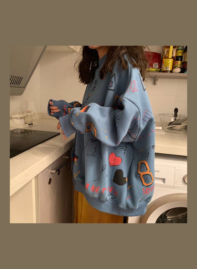 Printed Loose Sweatshirt Blue/Red/Black  - Image 2