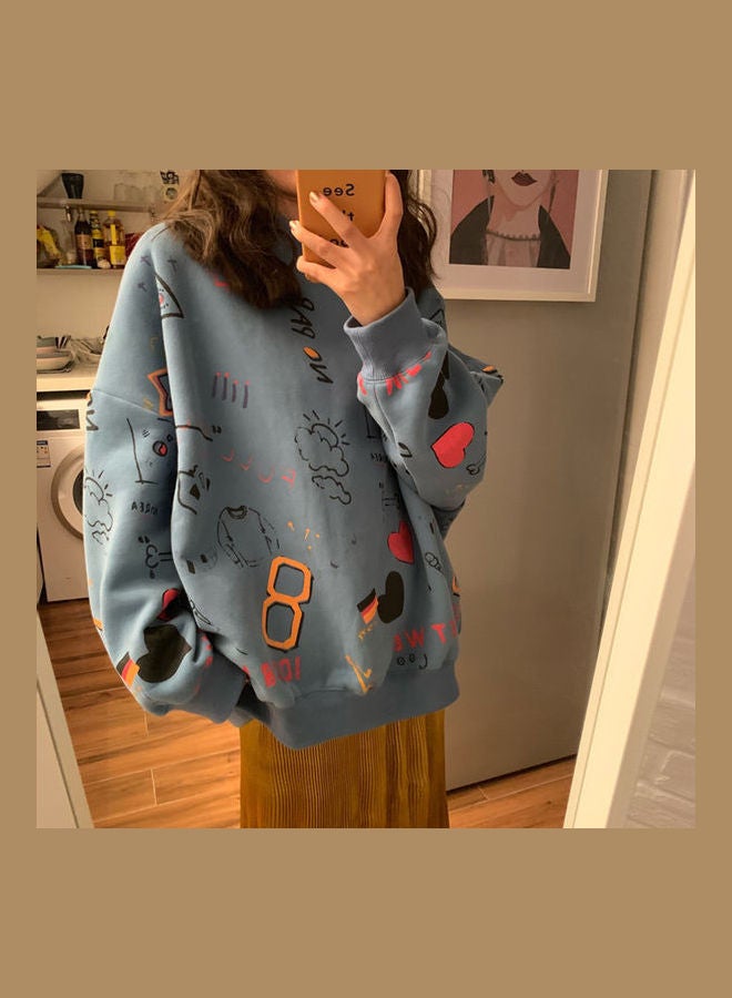 Printed Loose Sweatshirt Blue/Red/Black  - Image 3