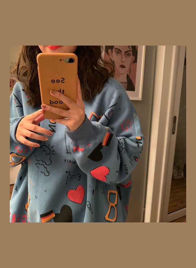 Printed Loose Sweatshirt Blue/Red/Black  - Image 4