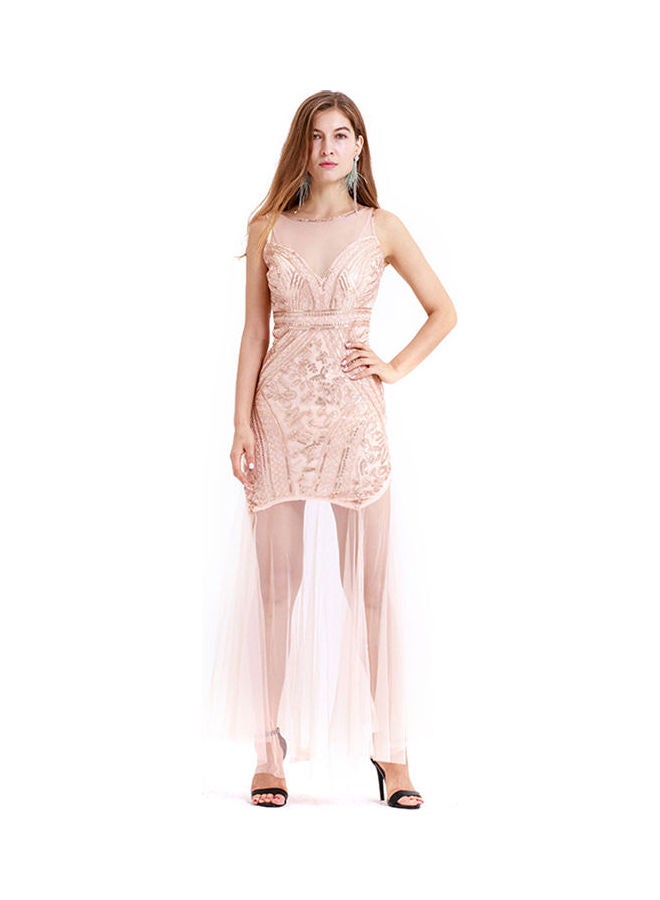 Generic Long Vestido Beaded Sequin Dress Pink 