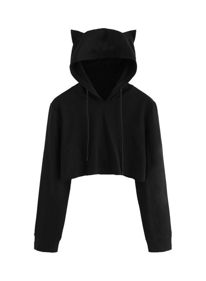 Long Sleeve Short Hooded Sweatshirt Black - Image 1