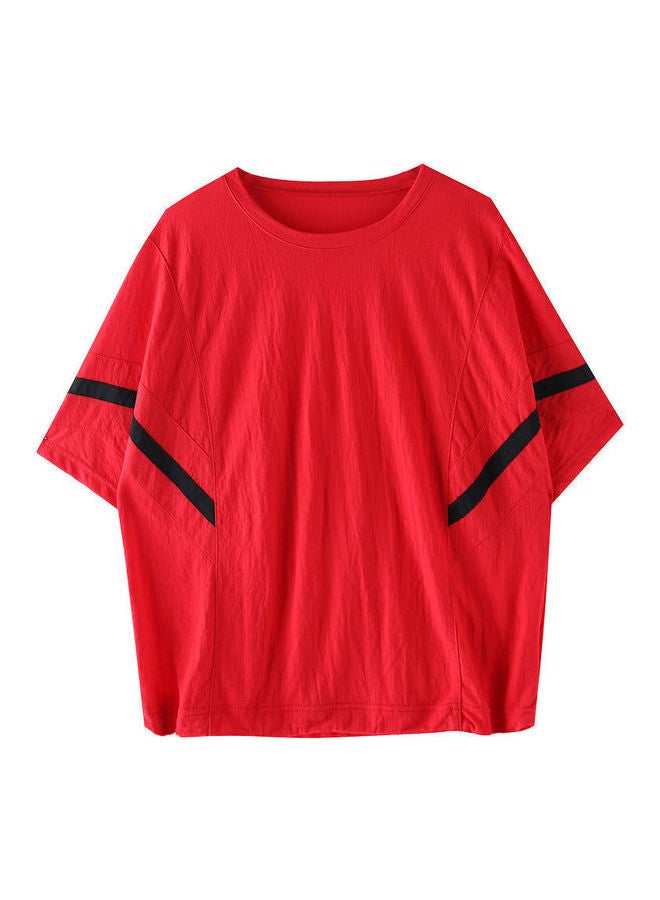 Casual Loose Round Neckline Top red - Image 1