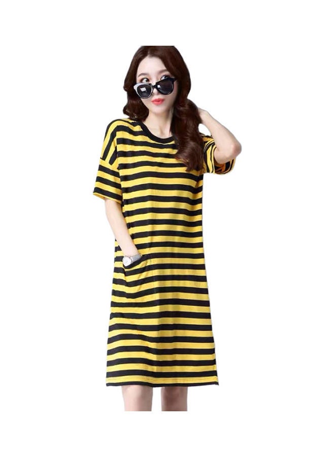 Short Sleeve Straight Midi Dress Yellow - Image 1